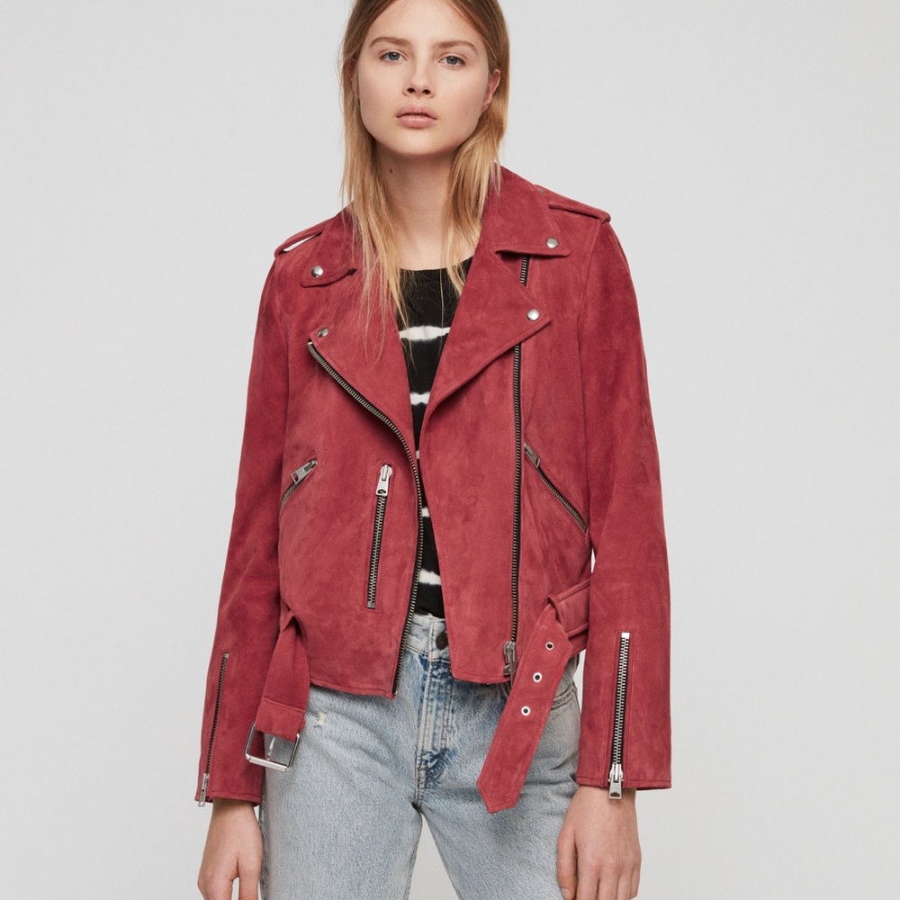 Balfern Suede Biker Jacket In Red